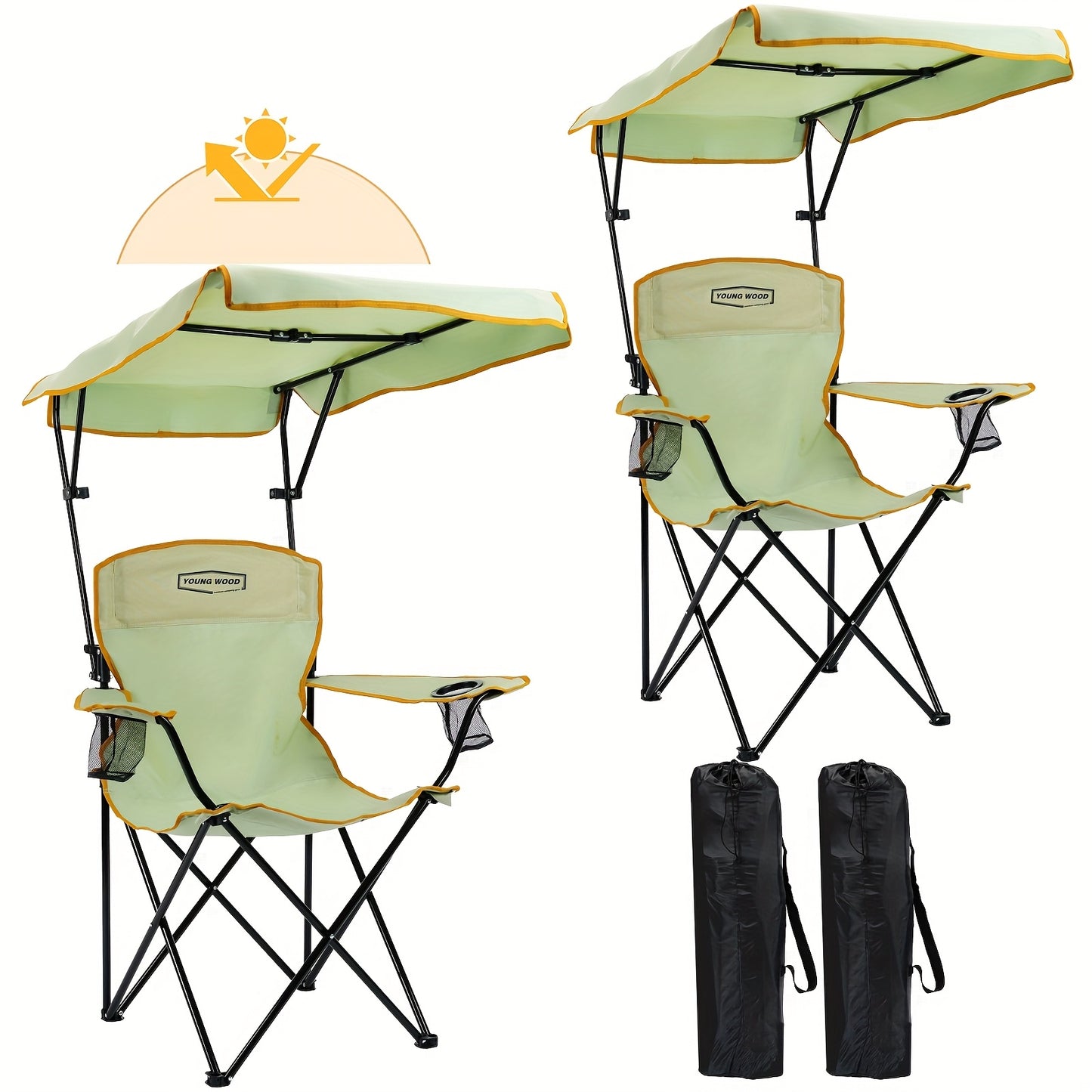 Foldable Portable Outdoor Chair With Shade Canopy And Side Pocket For Camping
