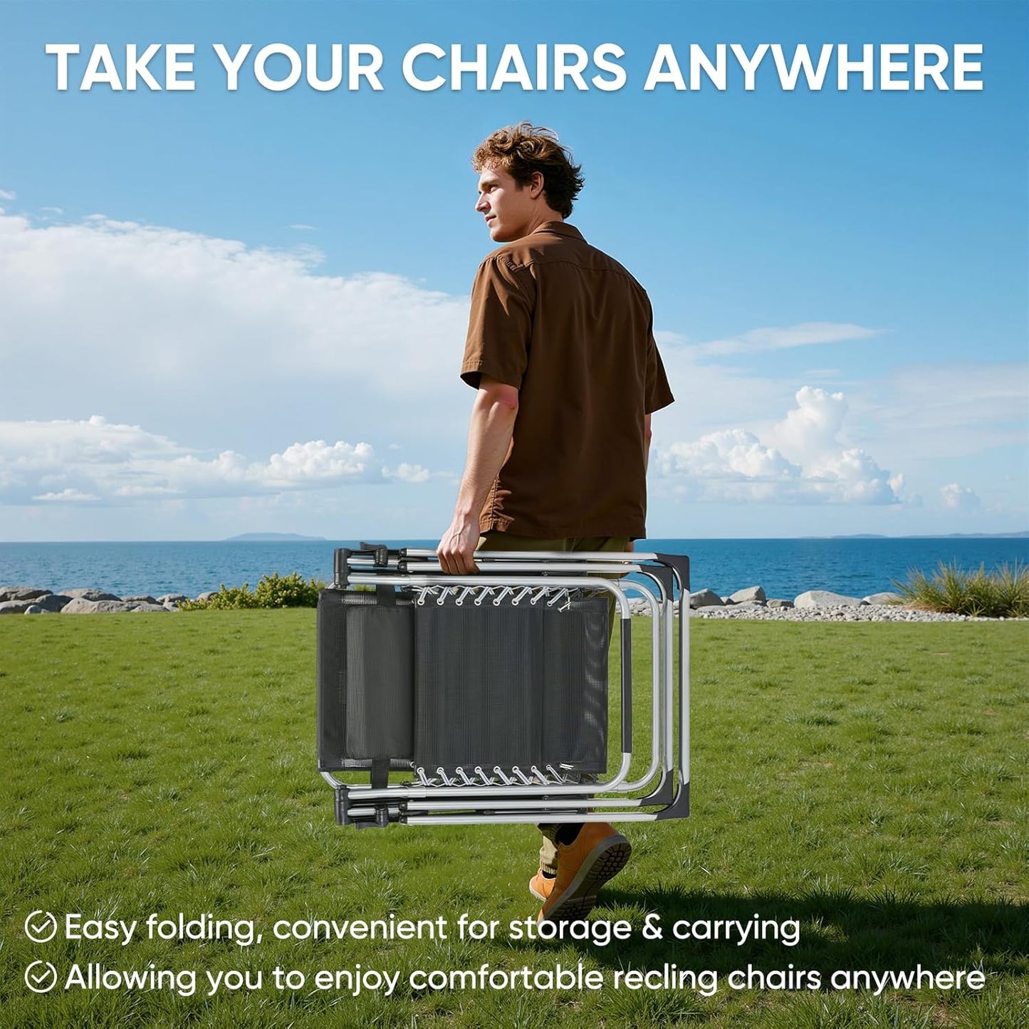 EDX Zero Gravity Recliner With Foldable Headrests Cup Holder Tray Indoor Outdoor