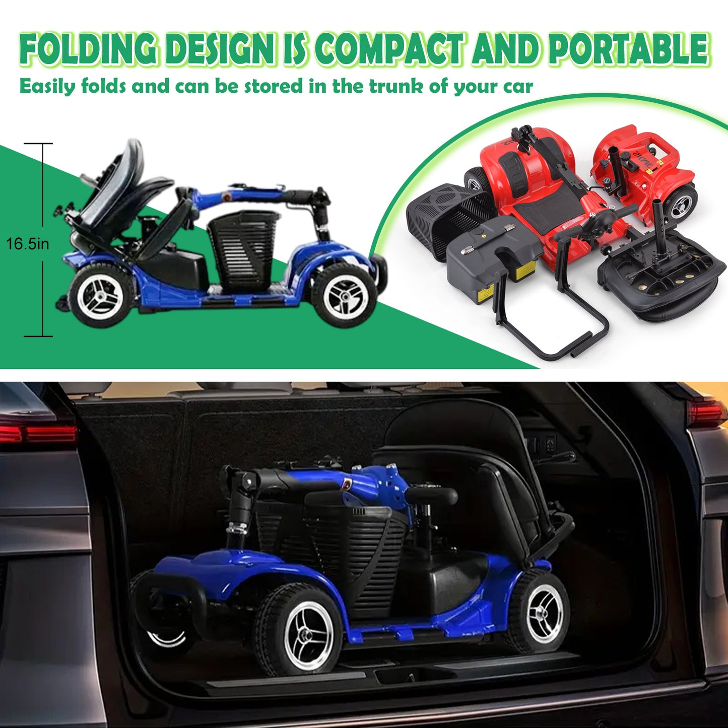 Electric Mobility Scooter for Adults, Senior, 4 Wheels Electric Powered Chargeable Device for Travel