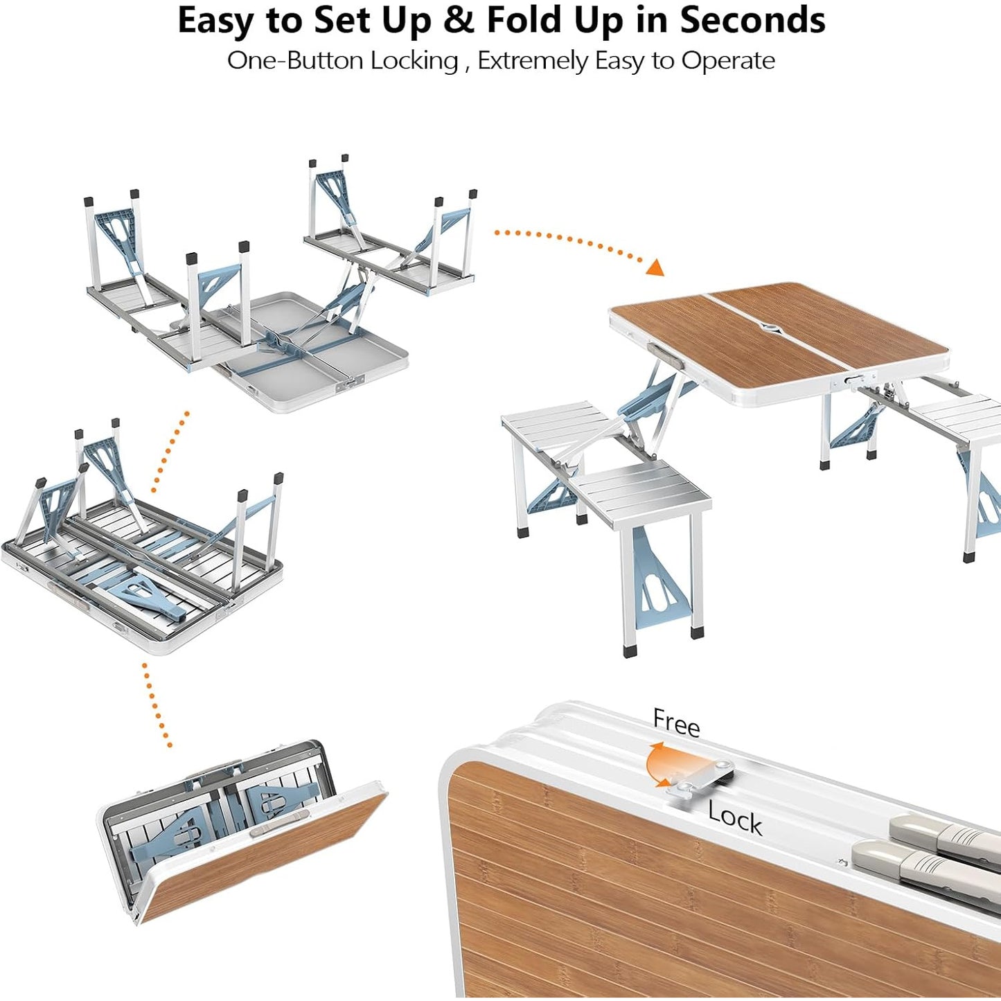 4 Ft Folding Camping Table With 4 Seats And Umbrella Hole