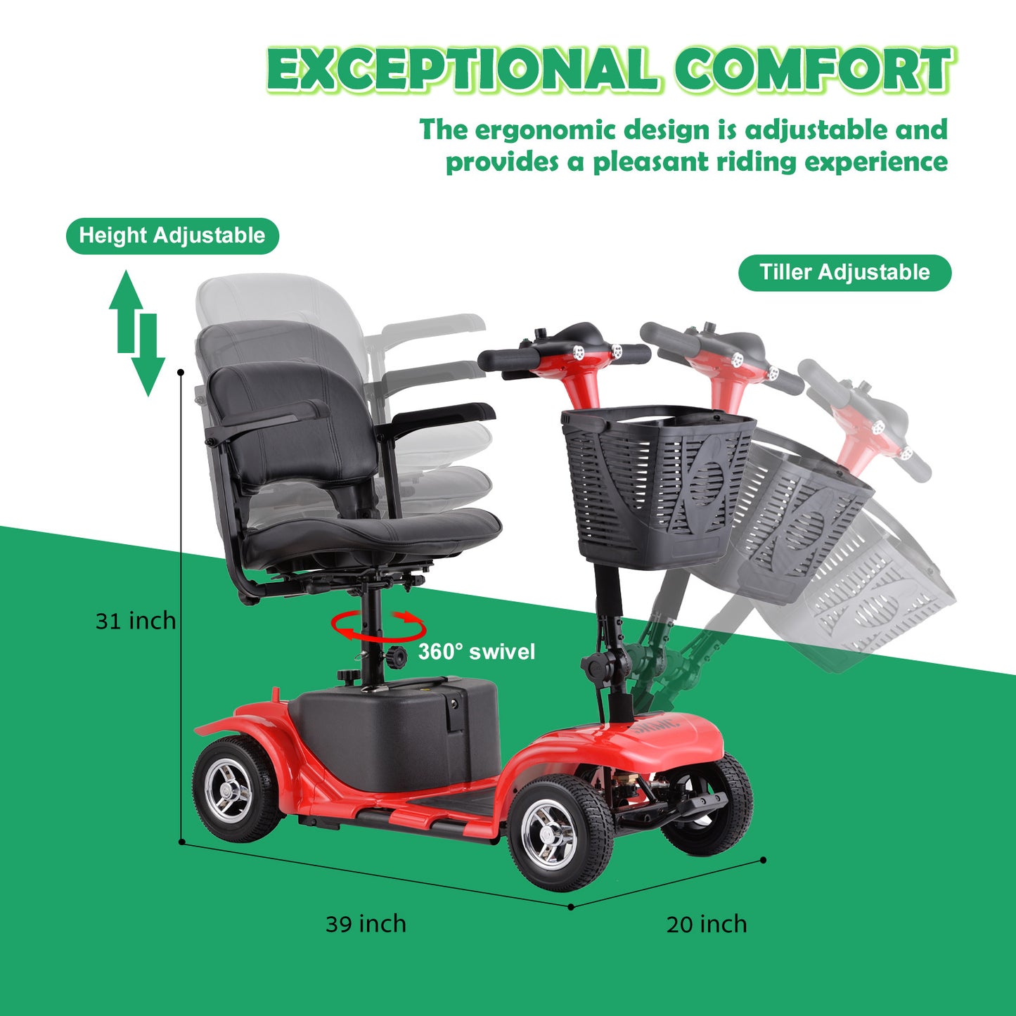 Electric Mobility Scooter for Adults, Senior, 4 Wheels Electric Powered Chargeable Device for Travel