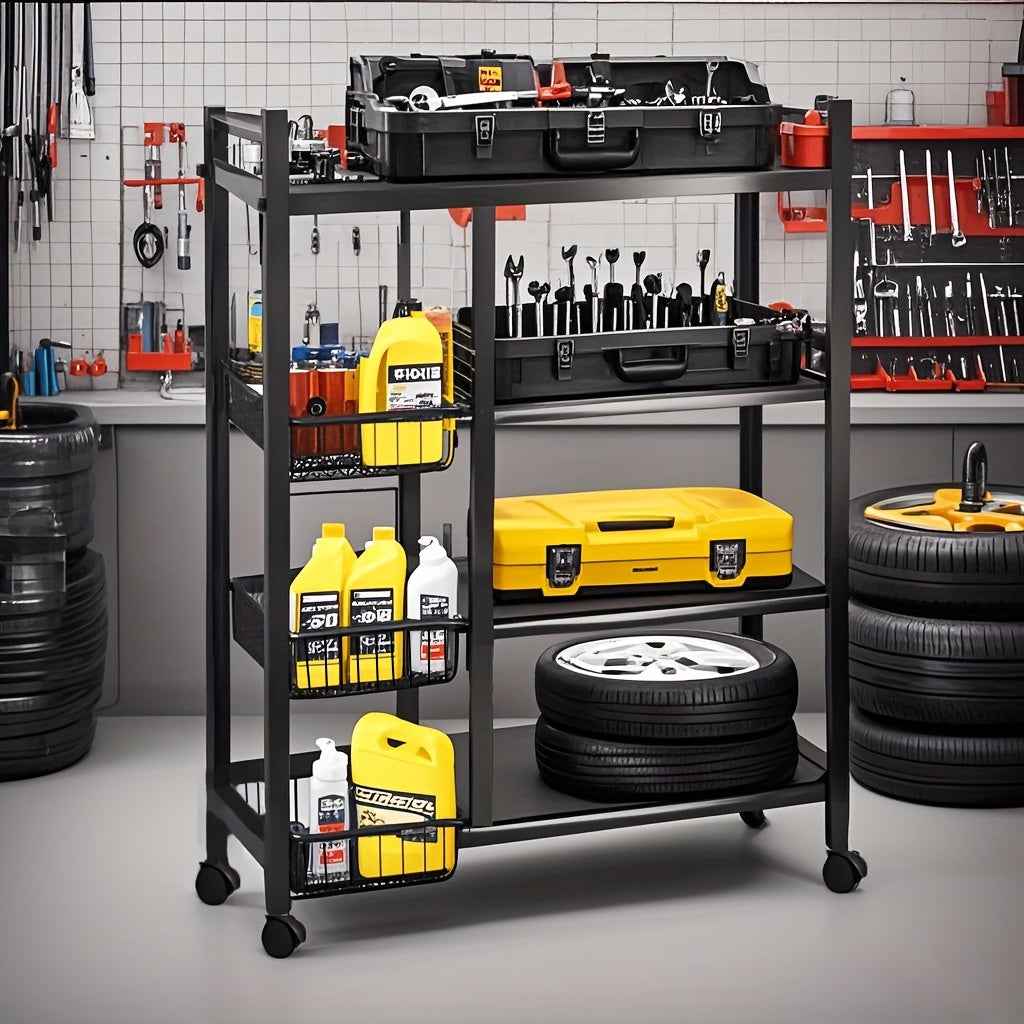 Wheeled Adjustable Storage Rack With Wire Bins For Garage