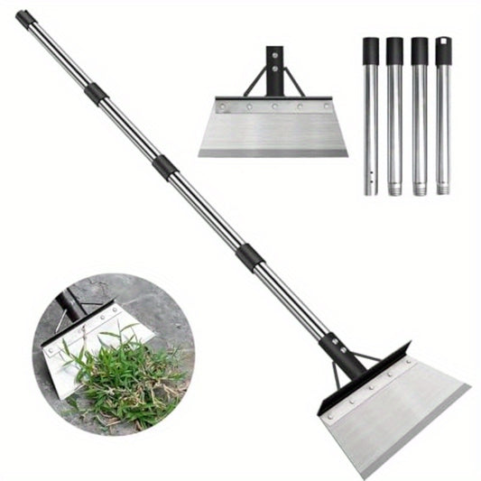 Heavy Duty Steel Garden Shovel With 59In Adjustable Handle And Flat Scraper Blade