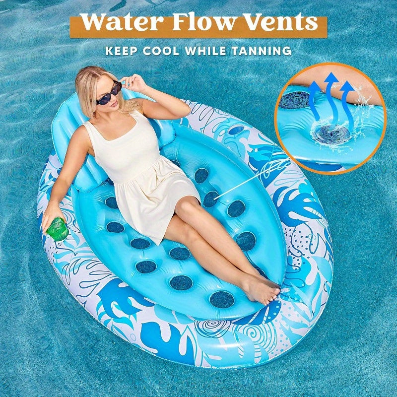 SYNCFUN Inflatable Tanning Pool Floats Adult-Oval Tanning Float Lounger for Adults Raft, Sunbathing Lounge Cool Water Party Games Lake Beach Swimming Pool Sun Tan Tube with Backrest Cup Holders
