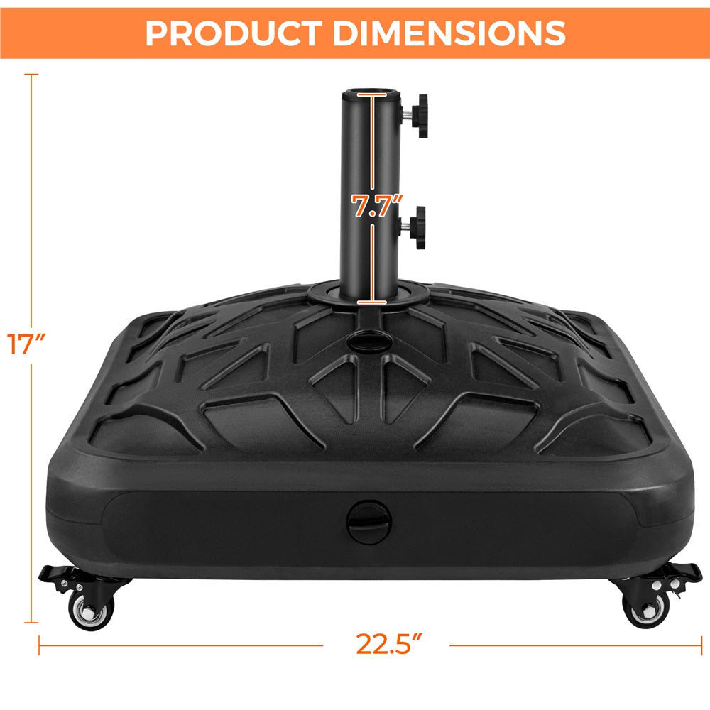 Costoffs Fillable Mobile Umbrella Base, Heavy Duty Patio Umbrella Pole Holder for Outdoor 4 Wheels, 4 Locks 2 Knobs 123lb Capacity for Deck, Poolside, Garden, Black-Checkered
