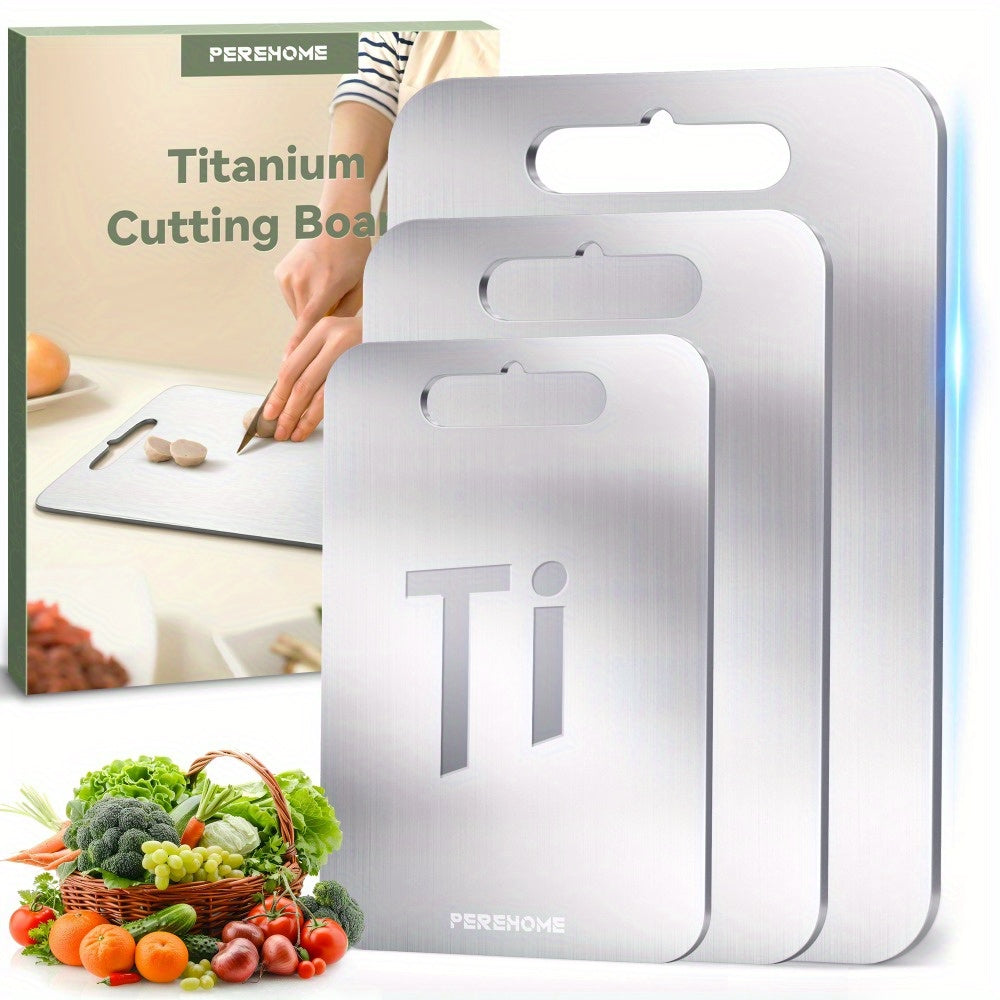 Three Piece Titanium Cutting Board Set Food Grade Double Sided With Handle