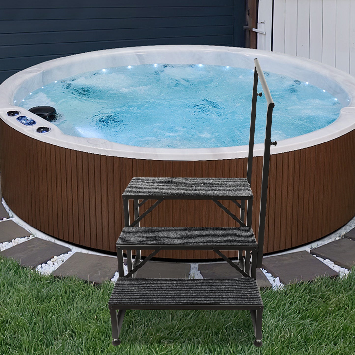 [Heavy Duty RV Ladder] Heavy Duty 3-Step RV Step Ladder with Non-Slip Steps & Handrail | 450lb Capacity, Steel Construction, Adjustable Foot Pads - Commercial/Residential Use for RV, Pool, Stage, Truck, Home - Elderly & Disab