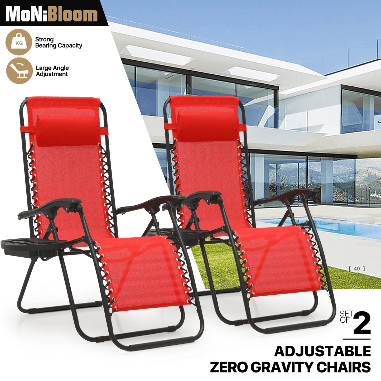 MoNiBloom Zero Gravity Chairs Set of 2 Outdoor Folding Patio Lounge Chairs