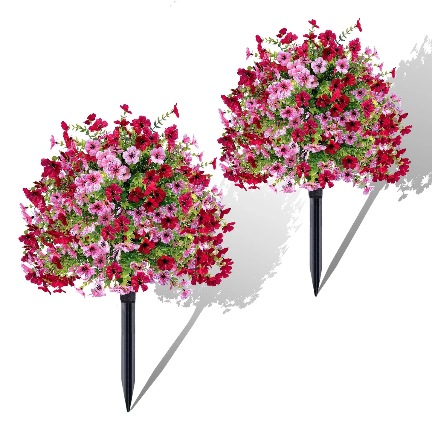 2 Pack UV Resistant Artificial Eugenia Shrub With Pink Flowers For Outdoor Decor