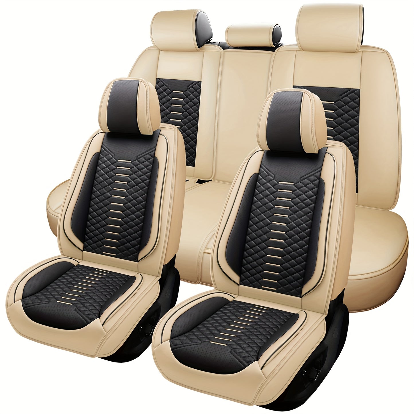 5 Seat Nappa Leather Breathable Perforated Air Hole Universal Car Seat Covers Full Set Full Surrounded Front Back Side Cushion Protector Fit for Most Cars SUV Truck Sedan