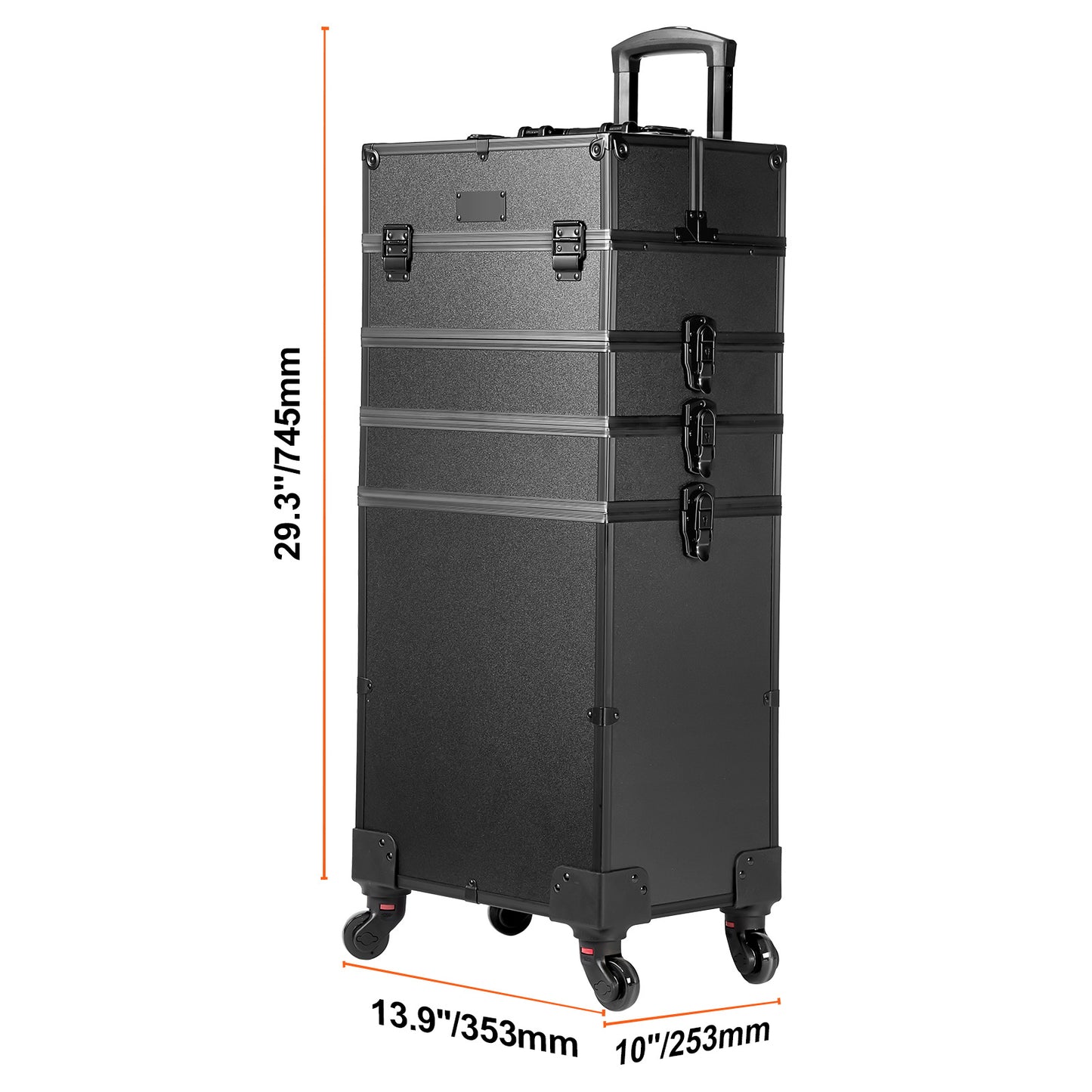 VEVOR 5 In 1 Extra Large Professional Makeup Train Case Rolling Case Black