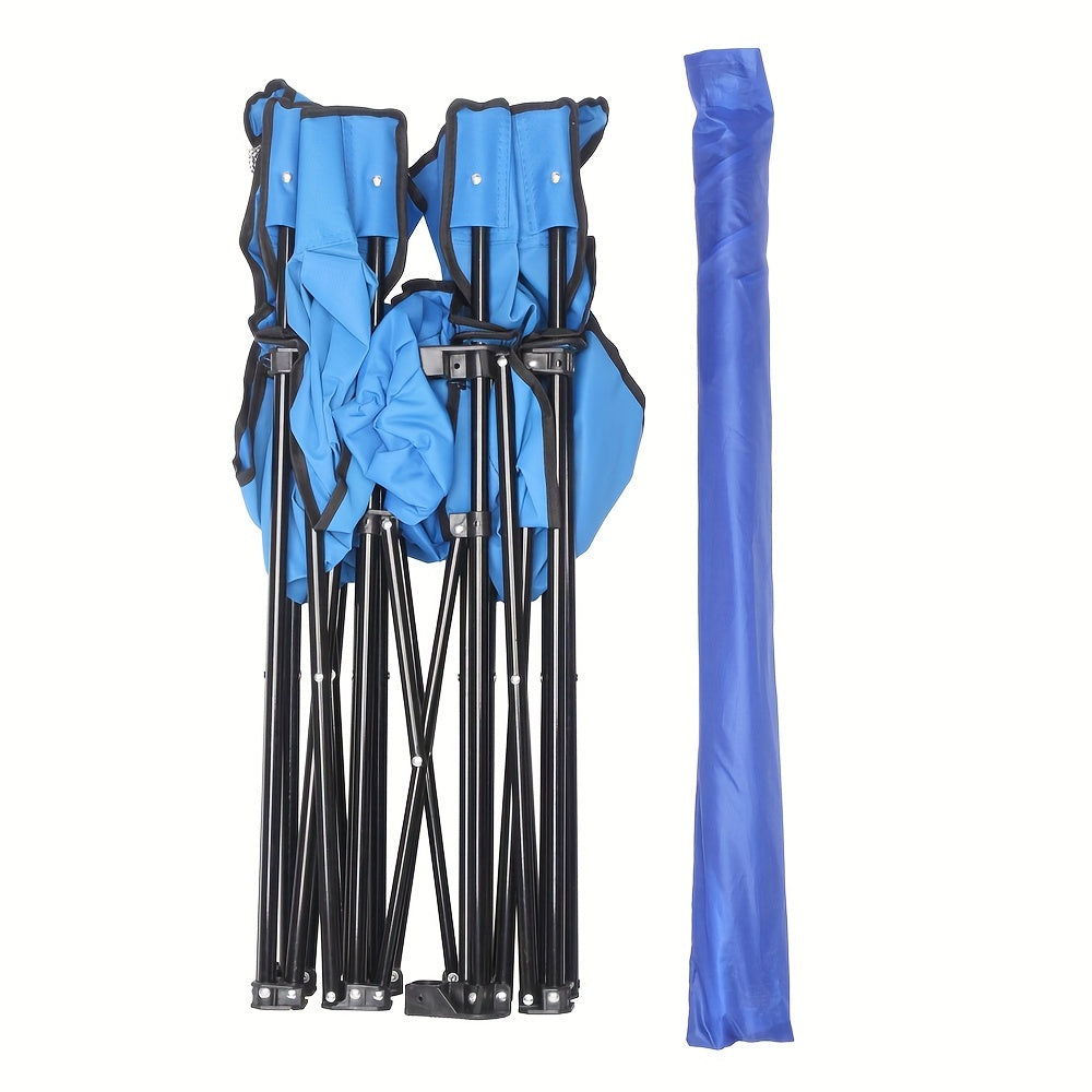 Outdoor Folding Chair 2 Seat Portable With Removable Sun Umbrella Blue