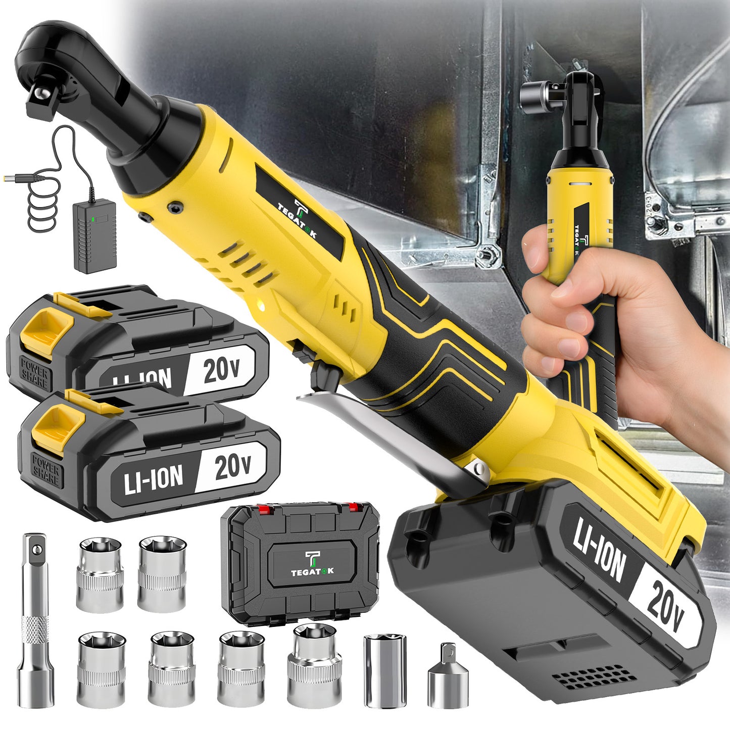 Rechargeable 12V 20V Cordless Ratchet Wrench Kit Variable Speed High Torque