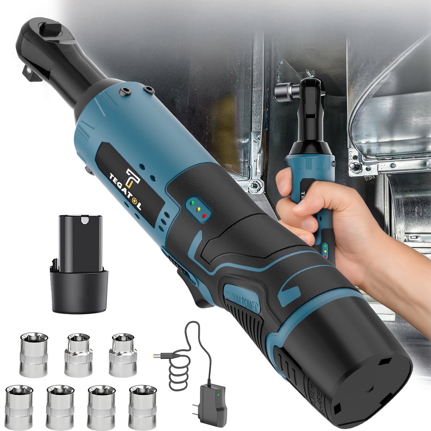 Rechargeable 12V 20V Cordless Ratchet Wrench Kit Variable Speed High Torque