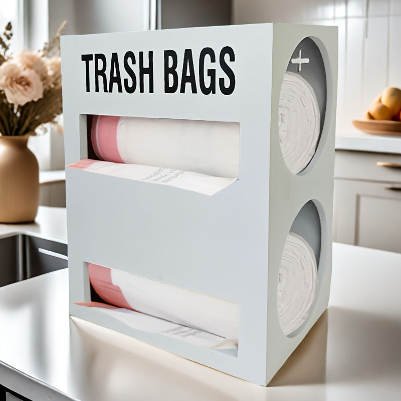 Wooden 2 In 1 Garbage Bag Holder And Storage Box Wall Mounted Organizer