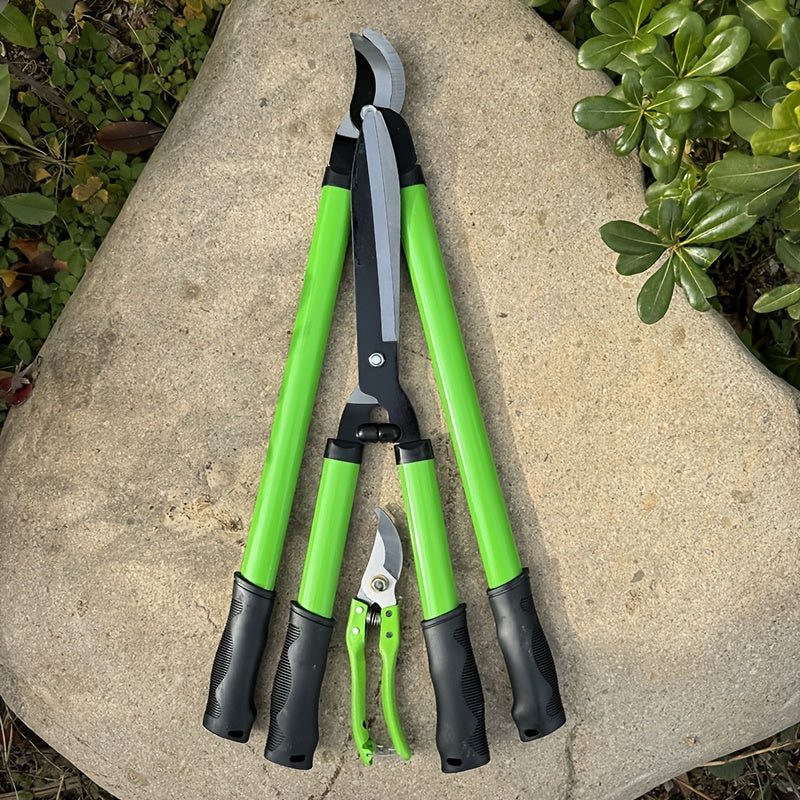 3Pcs Gardening Pruning Shears Set 55Mn Steel Thick Blades Lawn Hedge Clippers