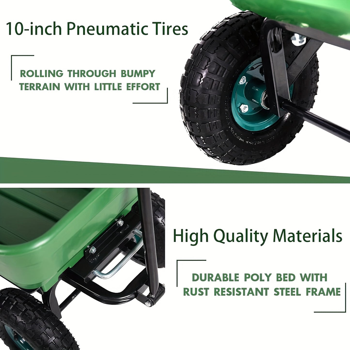 Heavy Duty Garden Cart Steel Frame 220 Lb Quick Release Dump All Terrain Tires