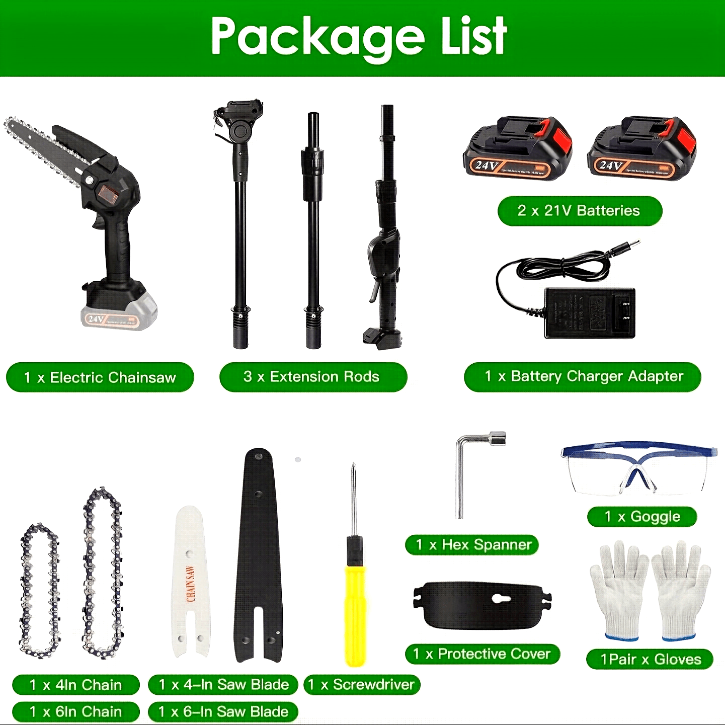 13ft Reach Cordless Pole Saw, 2-in-1 Battery Powered Tree Trimming - Retractable And Foldable Electric Pole Chainsaw - With 2 Chains, 2 Batteries, 3 Extension Rod, 2Pcs 1500mAh Batteries 4in/6in Chains