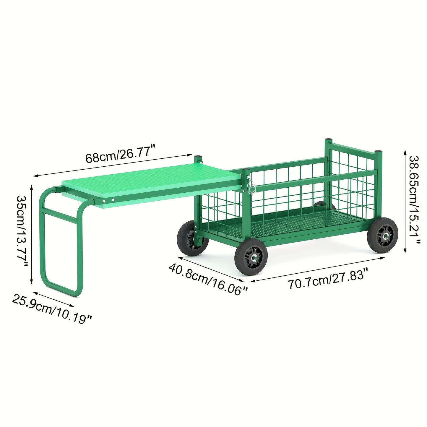 Heavy Duty Rolling Garden Seat Cart With Dual Position Seat And Storage Basket