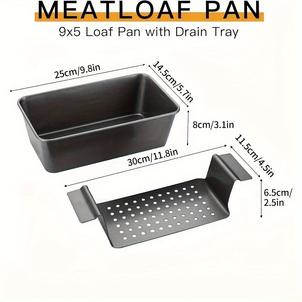 [Non-stick Meatloaf Pan] 2 Set Non-stick Meatloaf Pan with Drain Tray | Reduce Fat, Enhance Taste, Bread Pan Set for Baking