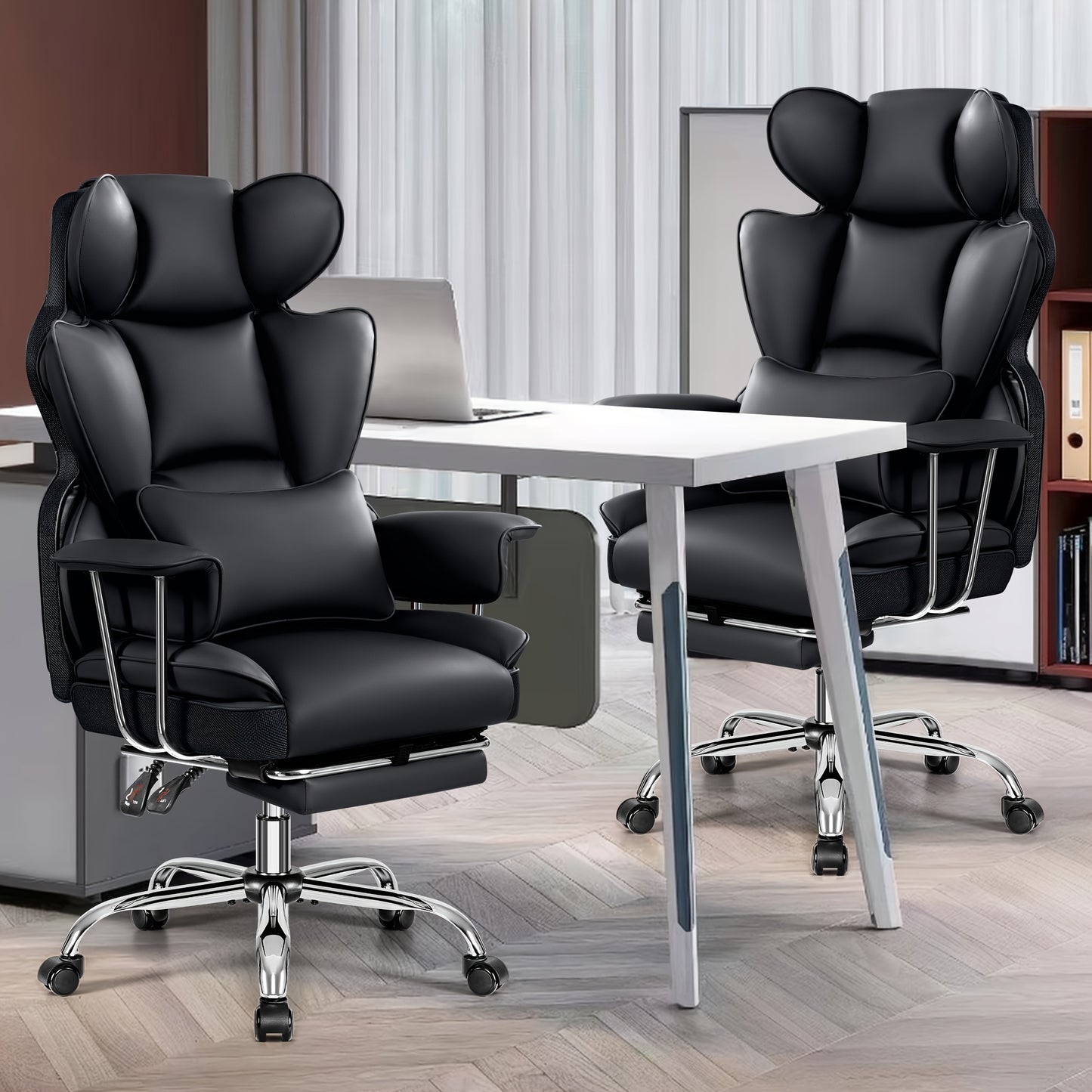 Premium Plus-Size Ergonomic Video Game Chair - Executive High-Back Leather Seat with Enhanced Lumbar Support, Integrated Footrest, and Adjustable Armrests for Ultimate Comfort in Spacious Homes and Offices