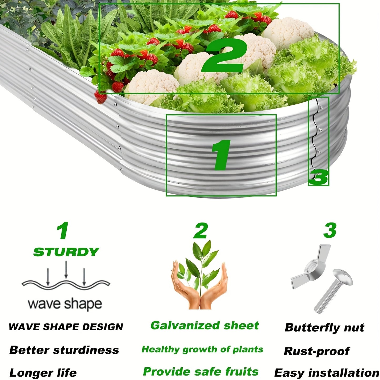 Two Sets Galvanized Elevated Garden Beds 4x2 Ft Lightweight Easy To Assemble