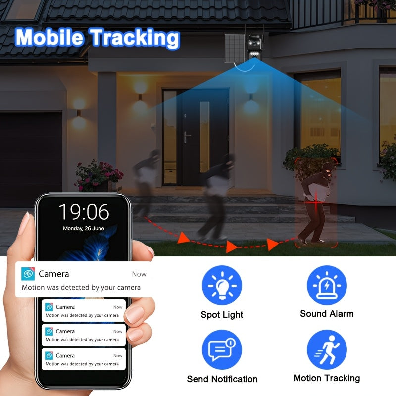 IP66 Waterproof Solar CCTV Camera 2K 10X Zoom 360 Degree Spotlight