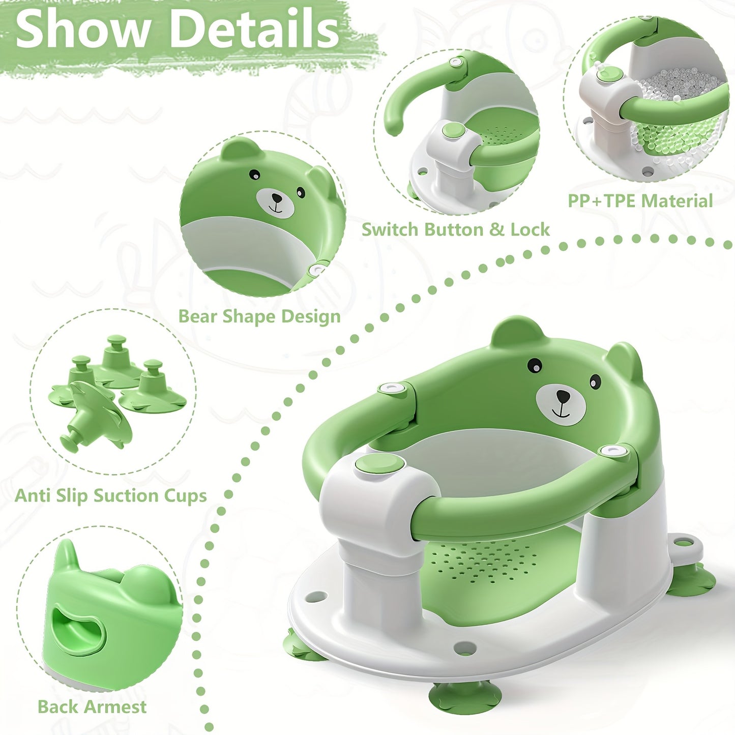 Baby Bath Seat 6 Months And Up Non Slip With 4 Suction Cups