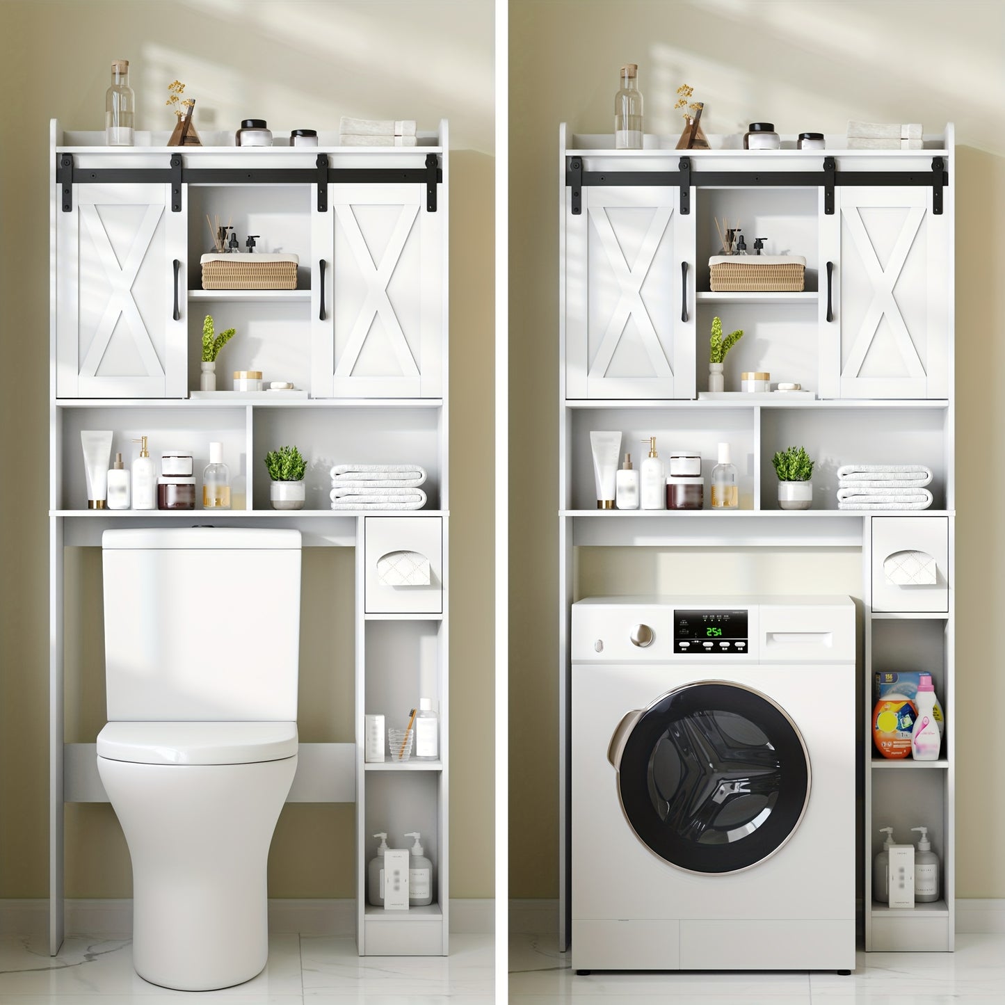 Over The Toilet Storage Cabinet With Toilet Paper Holder Stand Space Saving Grey