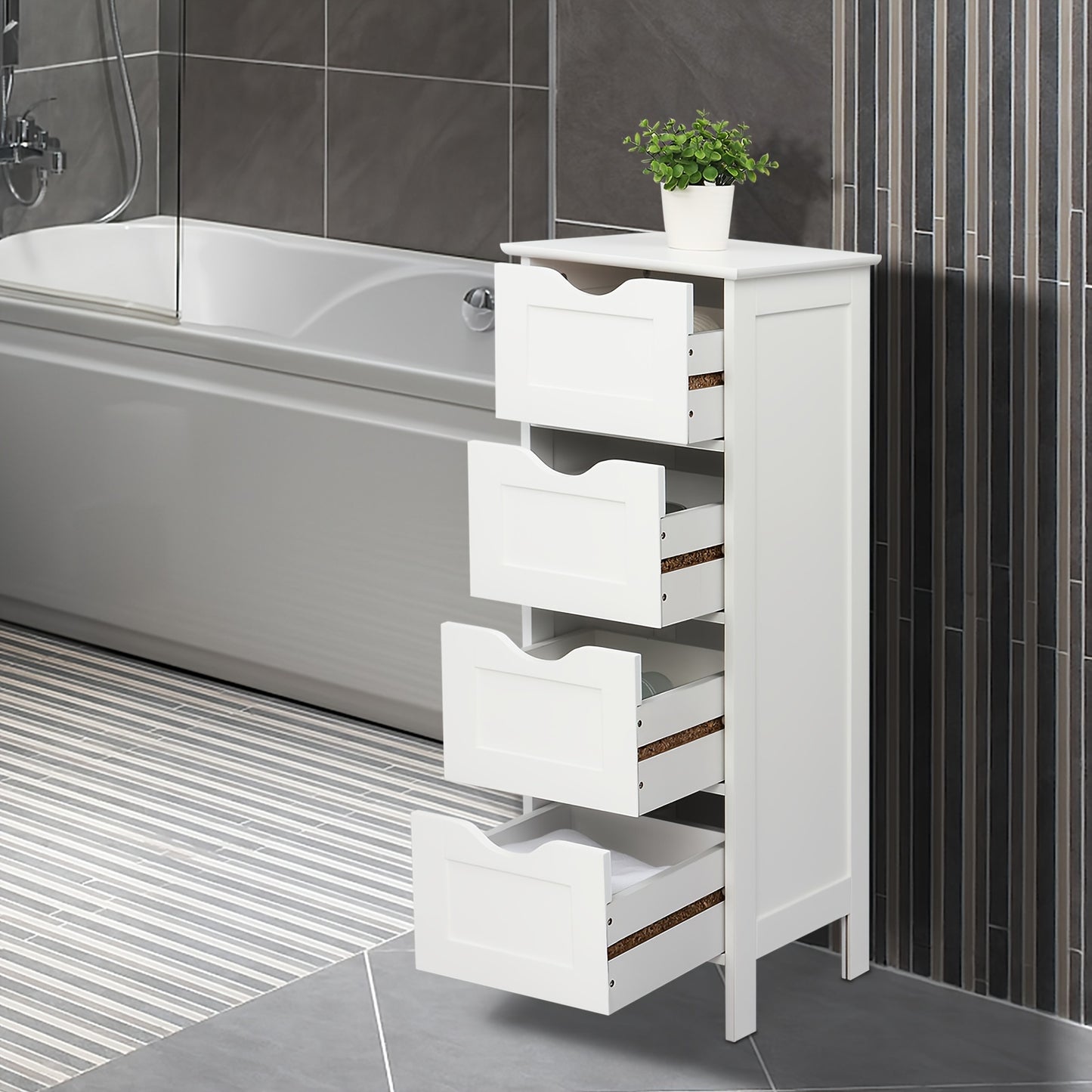 White Bathroom Storage Cabinet With Single Door And 4 Drawers