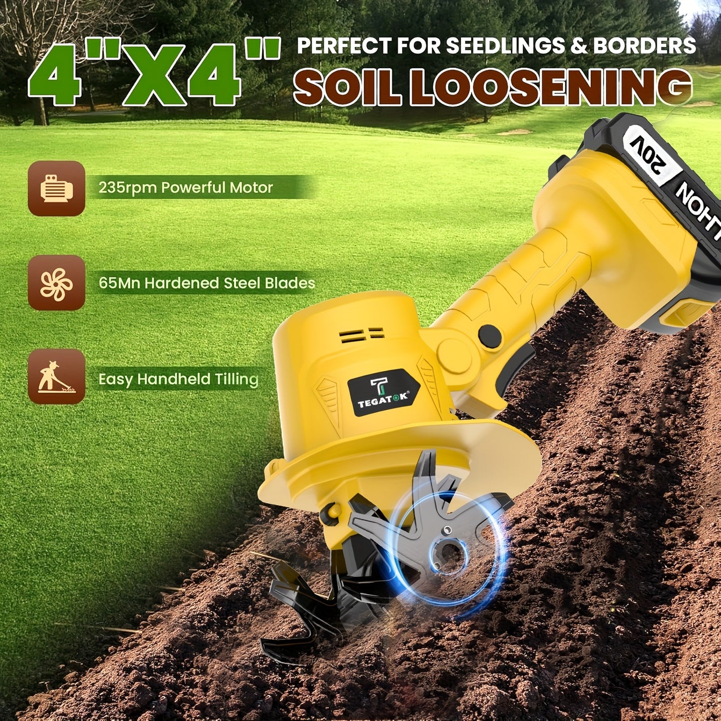 20V Cordless Tiller Cultivator Garden Portable Lightweight Handheld 9 Inch Width