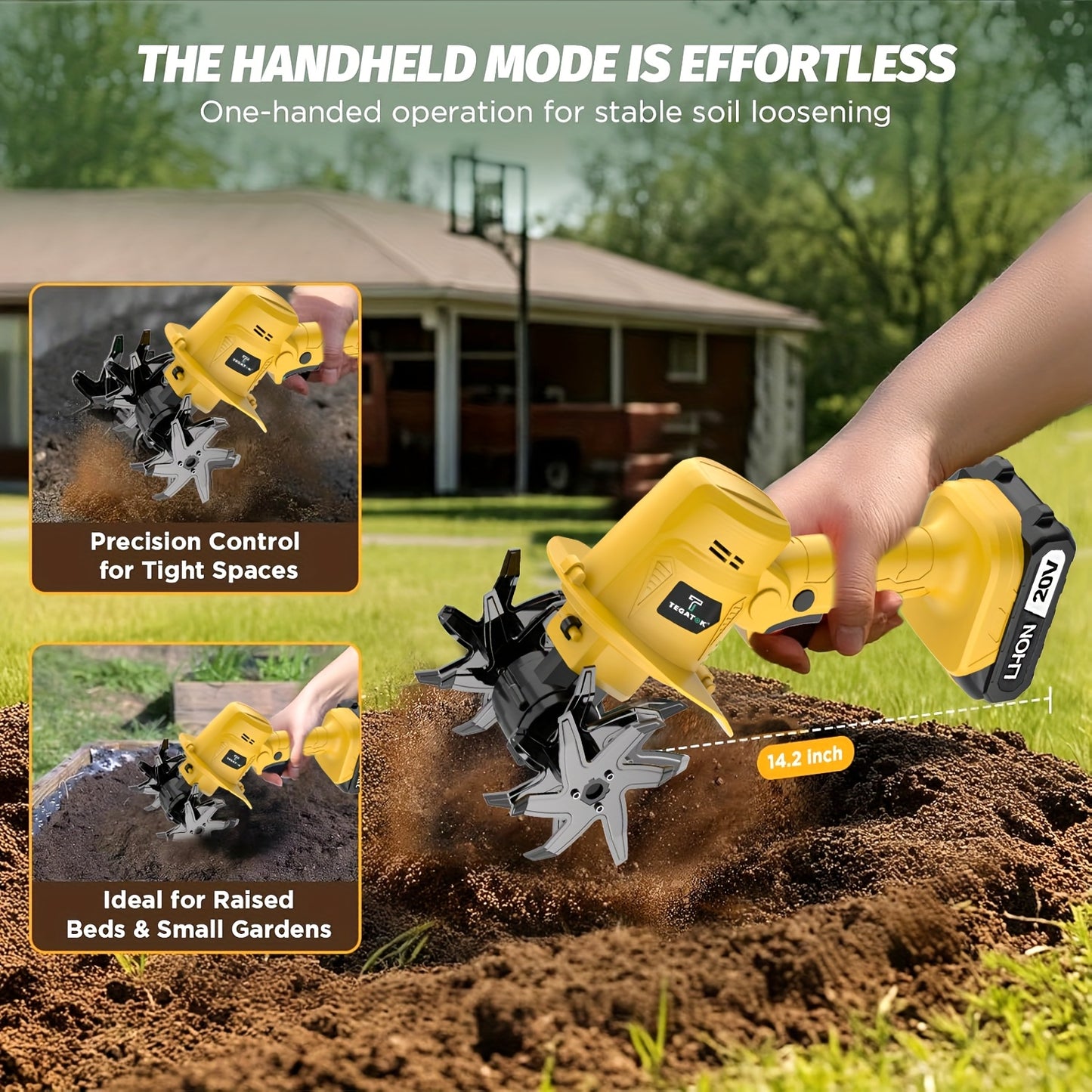 20V Cordless Tiller Cultivator Garden Portable Lightweight Handheld 9 Inch Width