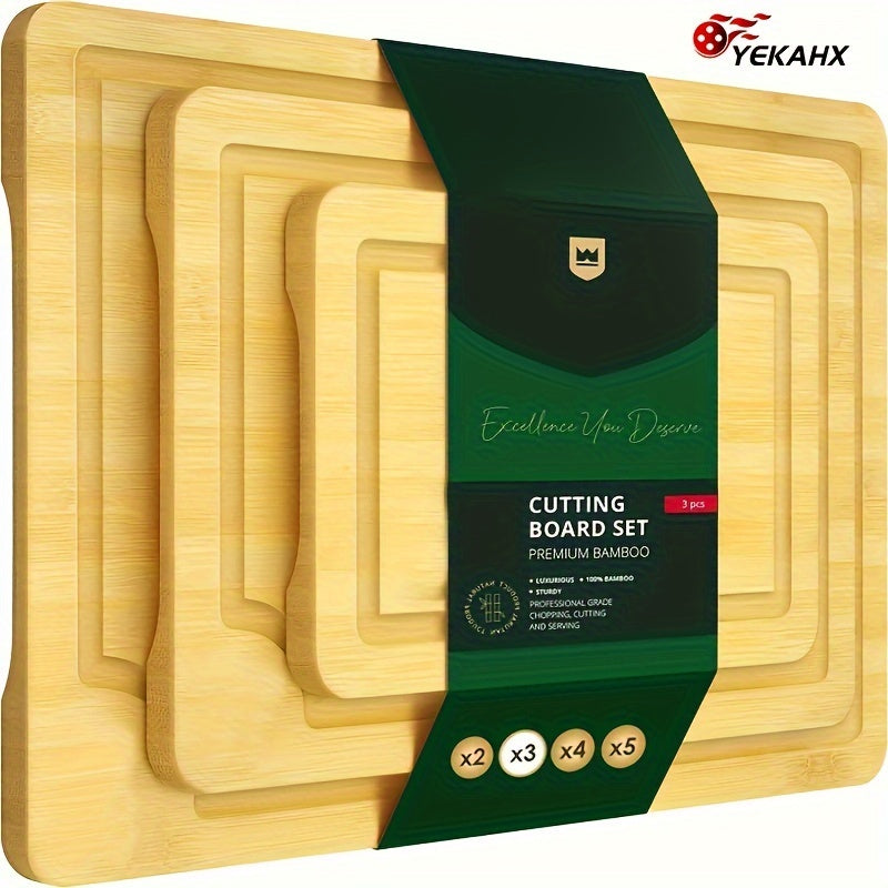 Bamboo Cutting Board Heavy Duty Non Slip Deep Juice Groove Easy Clean