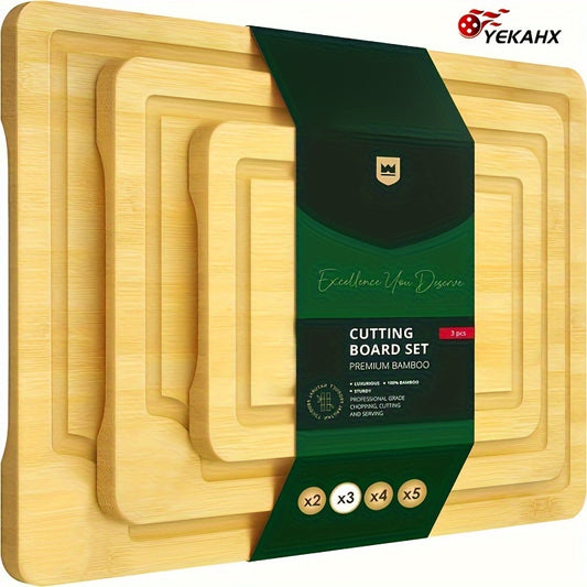 Bamboo Cutting Board Heavy Duty Non Slip Deep Juice Groove Easy Clean