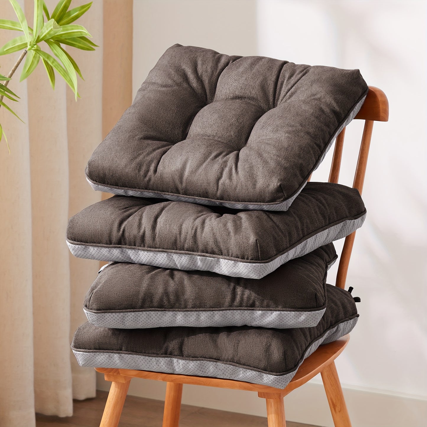 Chair Cushions Set Of 4, Kitchen Chair Cushions with Non-Slip Backing, Seat Cushions for Kitchen Chairs, Indoor Chair Pads with Ties