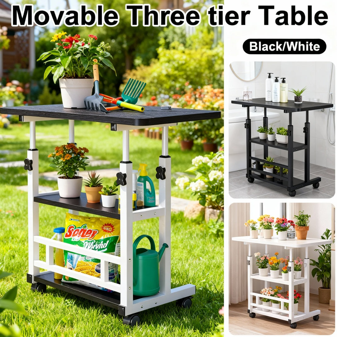 Sturdy Adjustable Height Garden Workbench With Lockable Wheels Metal Frame