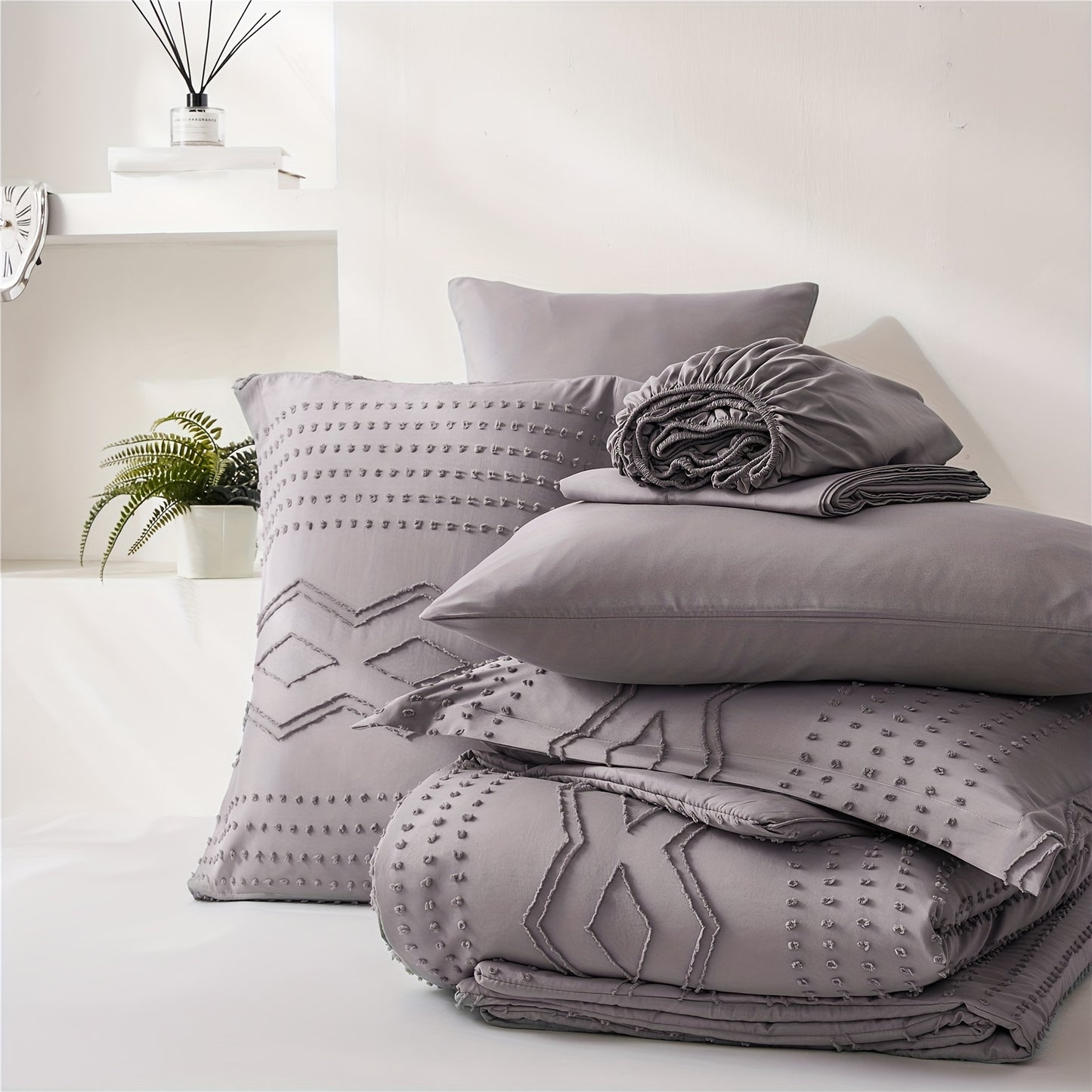Boho Microfiber Comforter Set All Season Geometric Tufted Bedding In A Bag