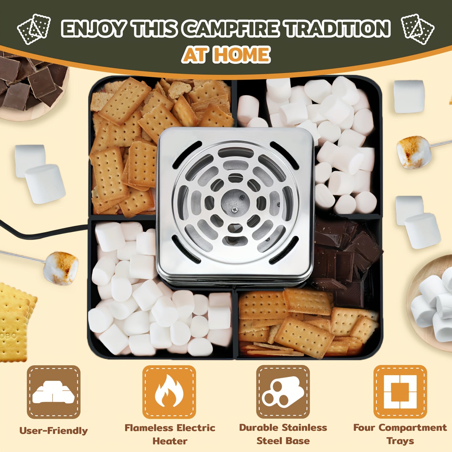 WANVOAPLS Electric Smores Maker Indoor Flameless Roaster