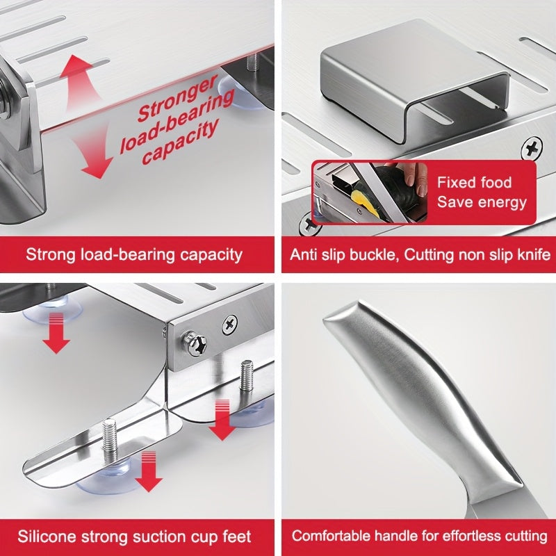 Stainless Steel Manual Slicer Meat Cutter Cutter Slicing Knife Easy To Clean Stainless Steel Manual Meat Cutter Suitable For Frozen Beef, Vegetables And Bones, Ideal Kitchen Gadget