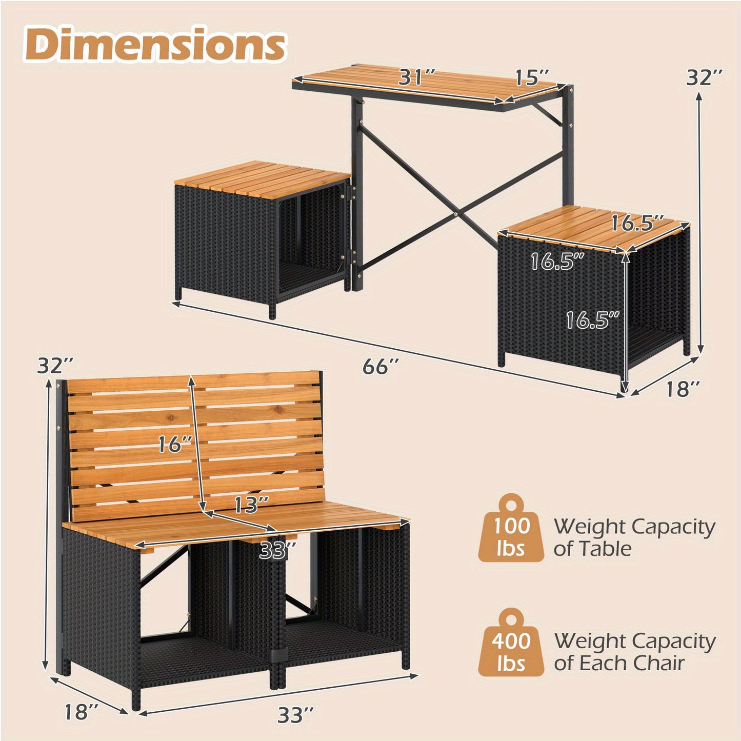 Outdoor Convertible Bench LIFEZEAL 2 In 1 Picnic Table Set Garden Loveseat