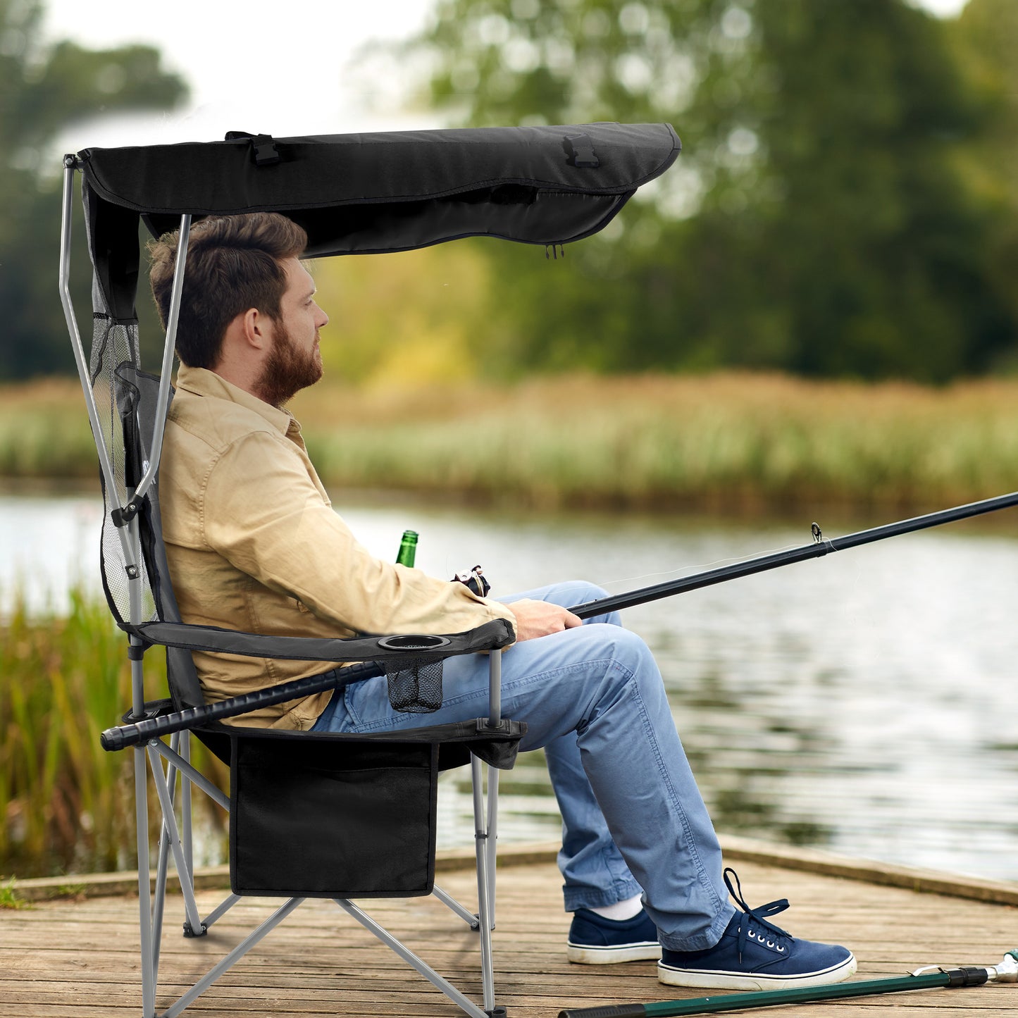 BalanceFrom Canopy Chair Folding Camping Recliner Support with Carrying Bag