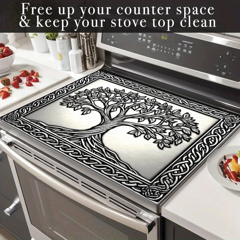 1pc Tree of Life Stove Top Protector, 2D Style Design, Fashionable Heat Resistant Non-Slip Scratch-Proof, 28.3x20.5 inches, Easy to Clean, Perfect for Any Kitchen, Washer, Dryer, Stove Top Protector, Glass Stove Top Protecto