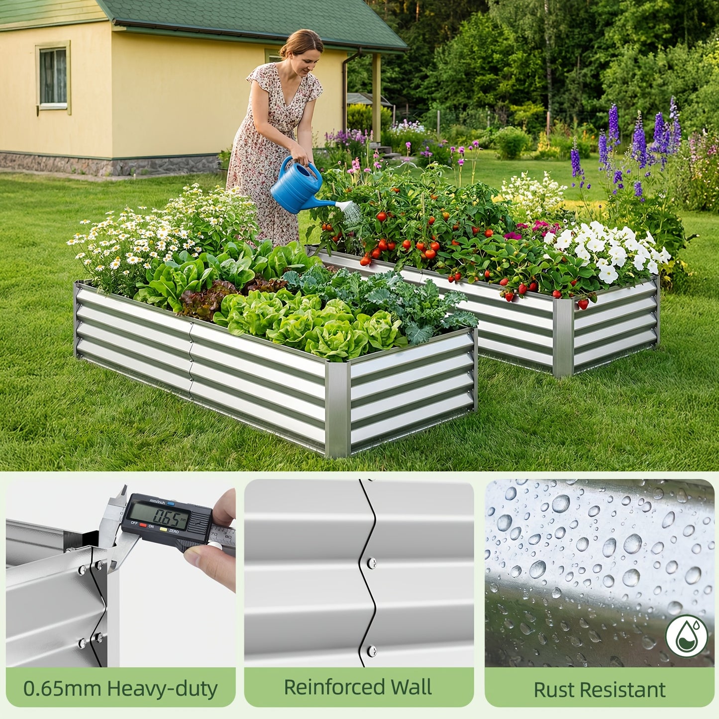 Metal Raised Garden Bed Galvanized Outdoor Planter 4x2x1ft 6x3x1ft 8x4x2ft Herbs