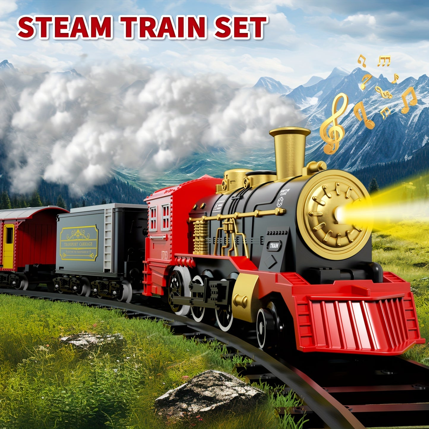 Electric Christmas Train Set For Kids Steam Locomotive