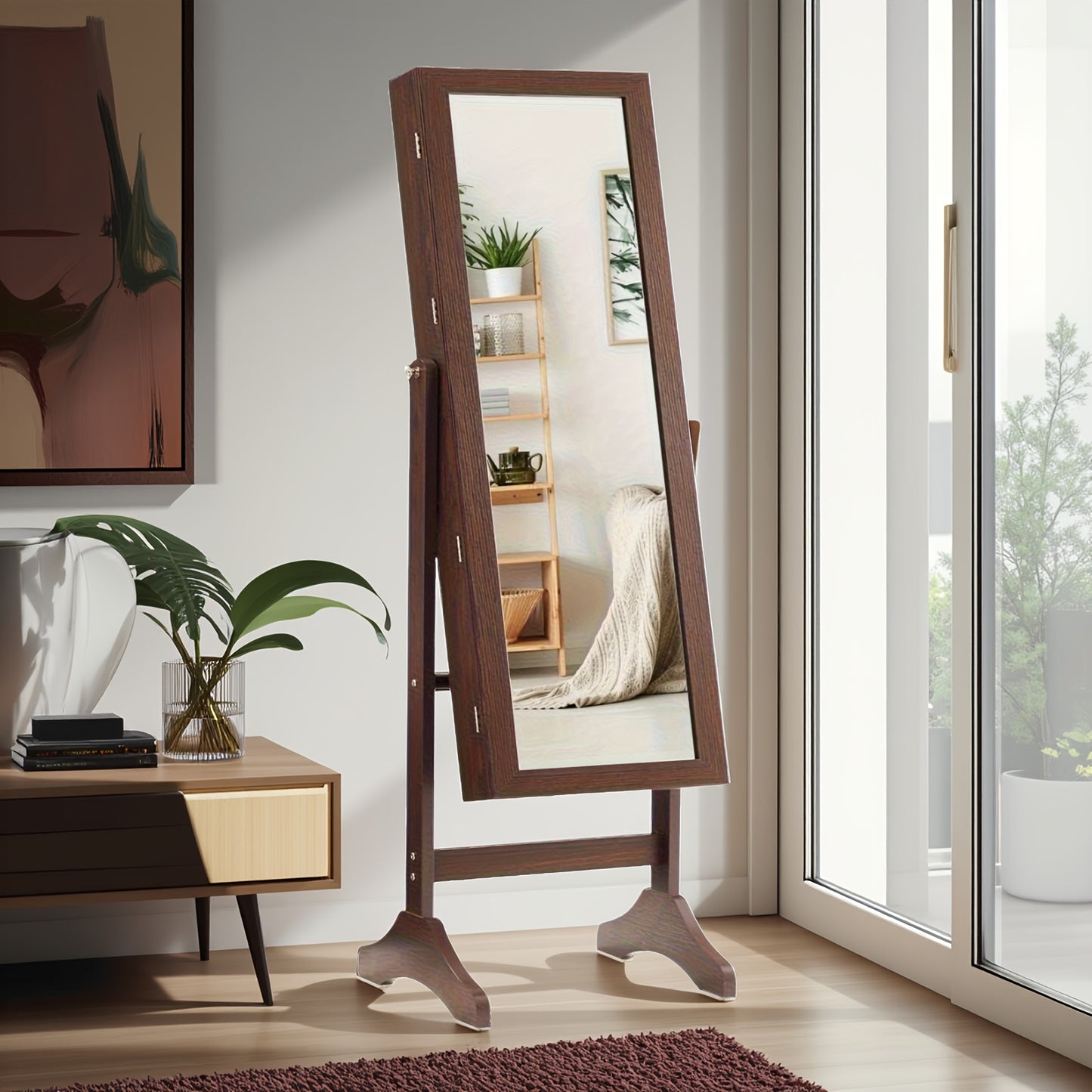 60 Inch Jewelry Armoire With Full Length Mirror And Lockable Velvet Lining