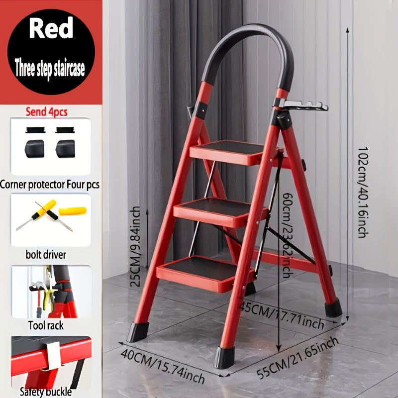 Foldable Footstool Ladder 3 Steps 400 Lb Capacity Non Slip Pedals
