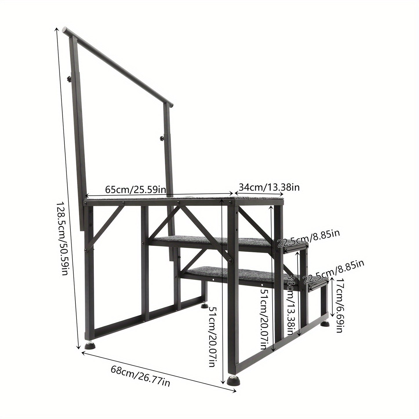 [Heavy Duty RV Ladder] Heavy Duty 3-Step RV Step Ladder with Non-Slip Steps & Handrail | 450lb Capacity, Steel Construction, Adjustable Foot Pads - Commercial/Residential Use for RV, Pool, Stage, Truck, Home - Elderly & Disab