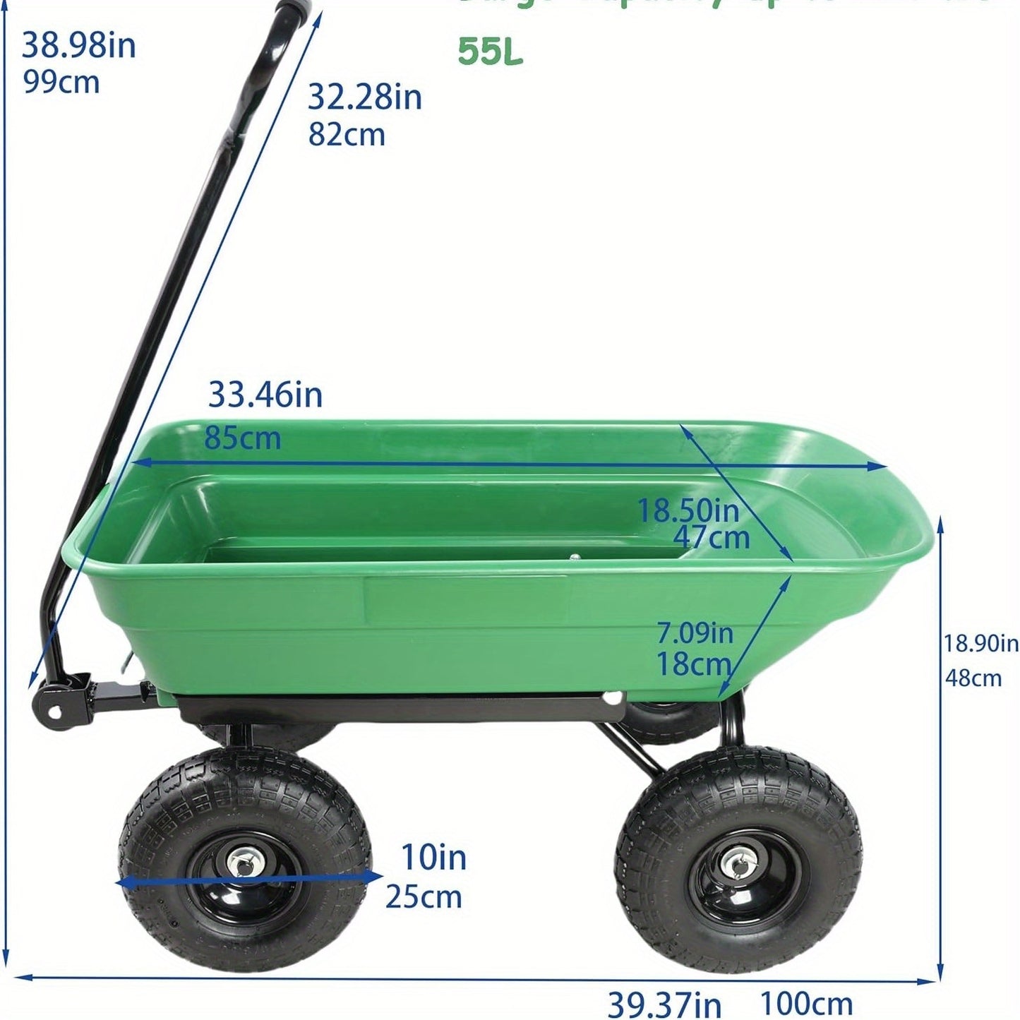 Heavy Duty Garden Cart Steel Frame 220 Lb Quick Release Dump All Terrain Tires