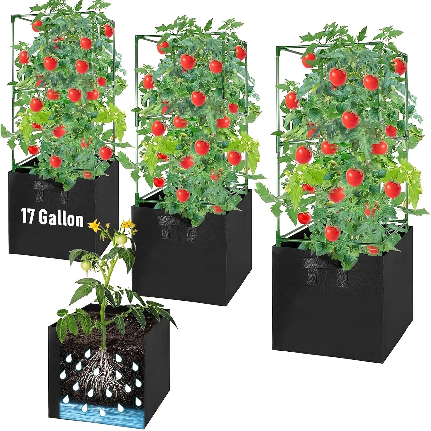3Pc Heavy Duty Tomato Plant Support Rack Trellis System For Vertical Garden