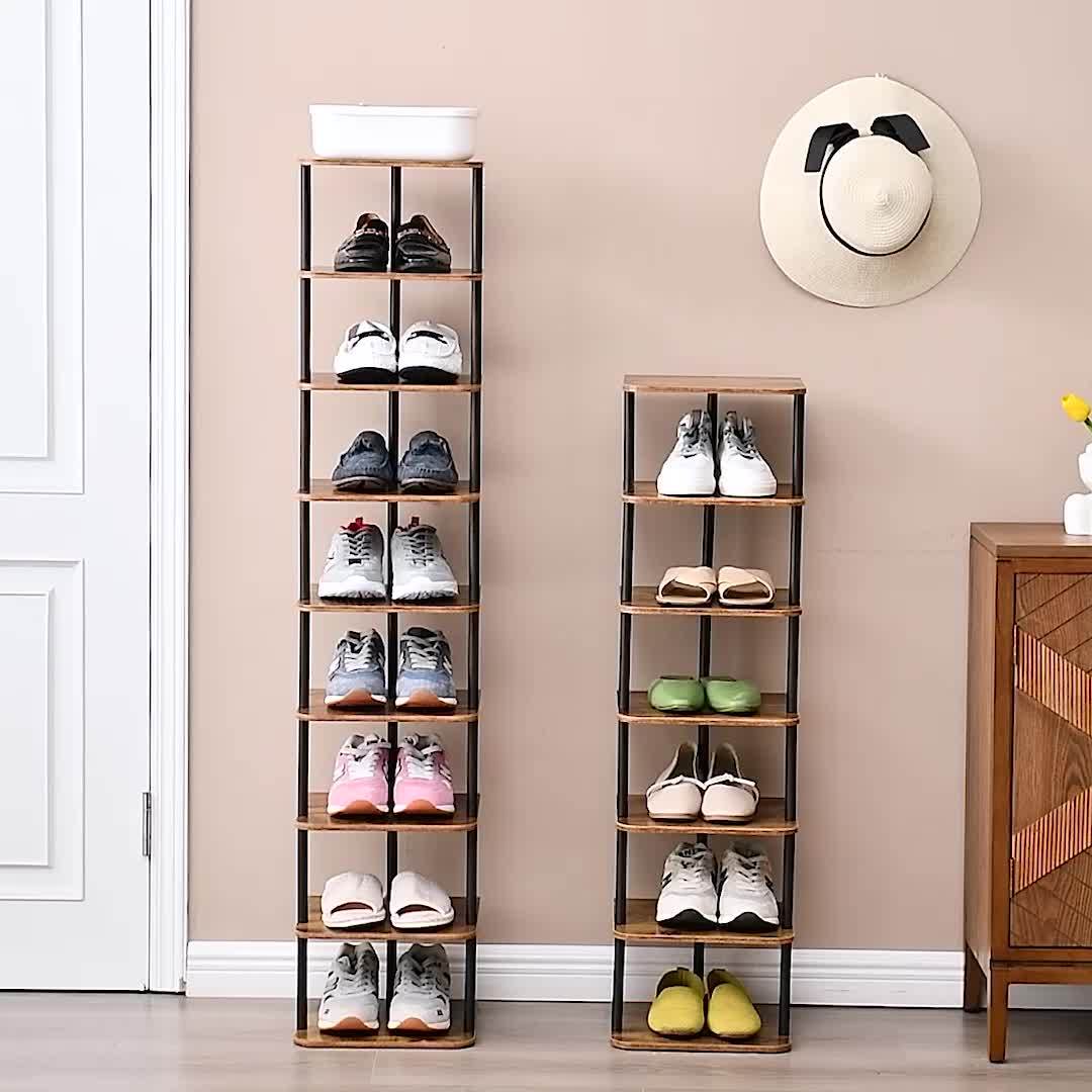 9 Tier Narrow Metal Shoe Rack - Modern Free Standing Vertical Storage Organizer for Closet Entryway Bedroom